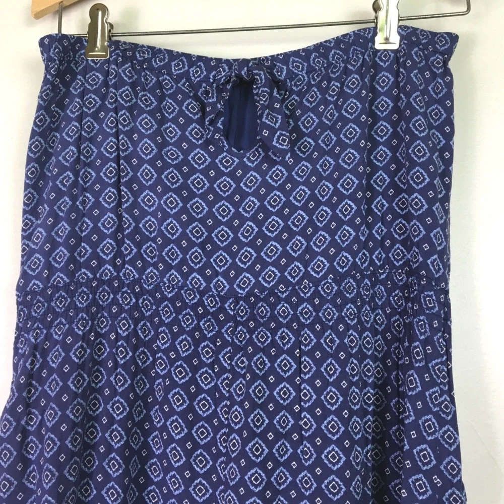 Abercrombie & Fitch Geometric Diamond Print Strapless Maxi Dress L Blue